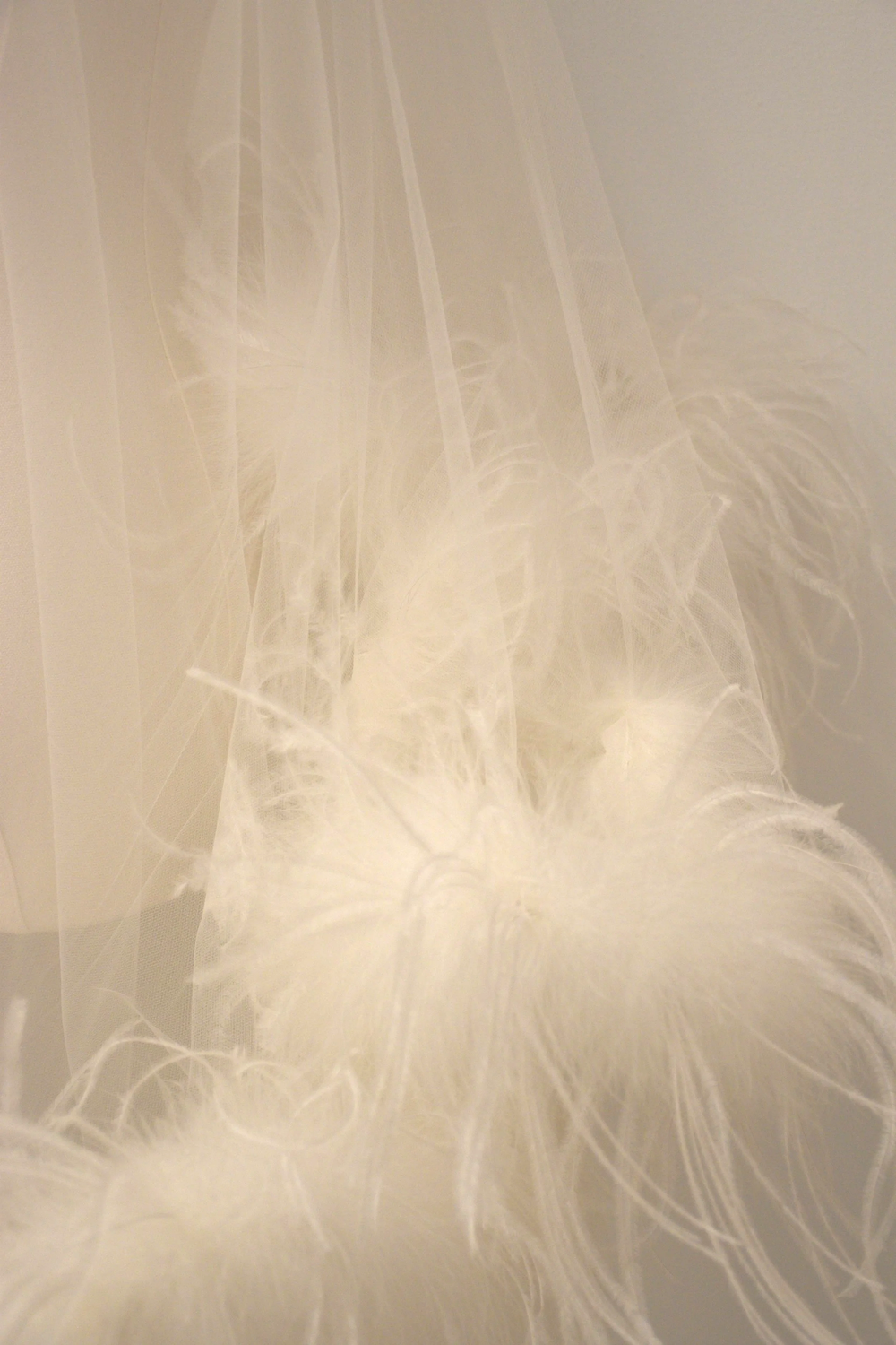 White Ostrich Feather Trim Bridal Veil Bridal Veil 68